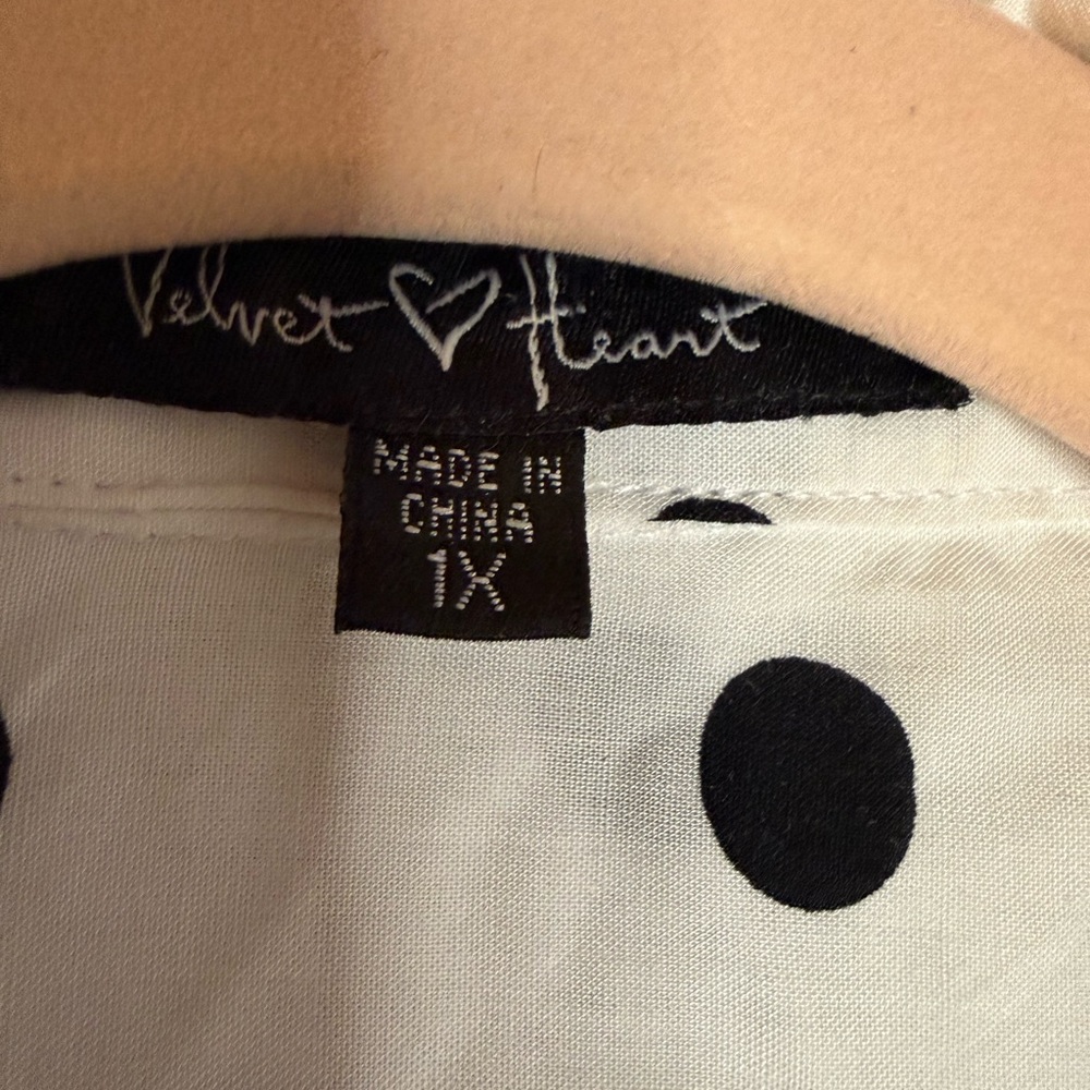 Velvet Heart White Button-Down Shirt with Black Polka Dots - Picture 2 of 8